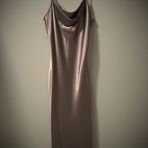 Satin Spaghetti Strap Cowl Neck Midi